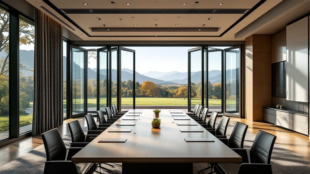 opened folding windows in large meeting room